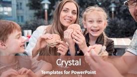  Presentation with portrait happy family smiling - PPT theme having hunger - close up happy family background and a coral colored foreground