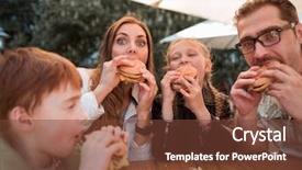  Presentation with restaurant family - Audience pleasing PPT layouts consisting of hunger - hungry family eating hamburgers sitting backdrop and a tawny brown colored foreground