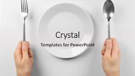  Presentation with cutlery - Colorful presentation theme enhanced with hunger - male hands holding silver cutlery backdrop and a light gray colored foreground