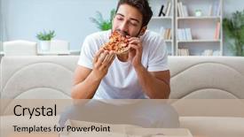  Presentation with pizza - Presentation theme with hunger - man eating pizza having background and a mint green colored foreground