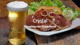  Presentation with cold beer - Colorful presentation design enhanced with hunger - slices of calabrian sausage backdrop and a tawny brown colored foreground