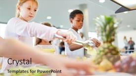  Presentation with school cafeteria - Cool new PPT theme with hunger - students in elementary school take backdrop and a coral colored foreground