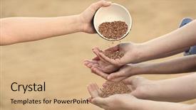  Presentation with food - Slide set with hunger - woman sharing food with poor background and a coral colored foreground
