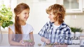  Presentation with kiwi fruit - Theme having hunger child - two happy children cutting background and a light blue colored foreground