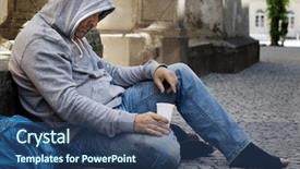  Presentation with homeless - Slide set consisting of homeless person looking for new background and a ocean colored foreground