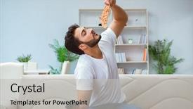  Presentation with pizza - Cool new PPT theme with hunger games - man eating pizza having backdrop and a light gray colored foreground