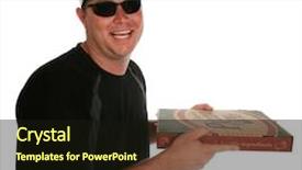  Presentation with fresh ginger root on white - Slides with hungery - funny happy pizza delivery man background and a  colored foreground