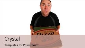  Presentation with pizza delivery - Slides having hungery - pizza delivery man brings you background and a coral colored foreground
