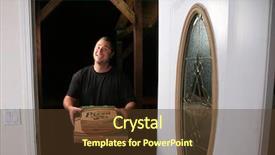  Presentation with man door - PPT theme featuring hungery - young man delivers fresh pizza background and a tawny brown colored foreground