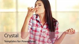  Presentation with eating - Colorful slide set enhanced with hungry - beautiful girl eating tasty pizza backdrop and a coral colored foreground