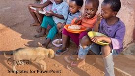  Presentation with african children - PPT theme featuring hungry-african-children-eating-porridge background and a coral colored foreground