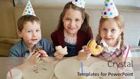 Presentation with donuts - Audience pleasing presentation consisting of hungry buddies eating tasty glazed donuts at birthday party backdrop and a coral colored foreground