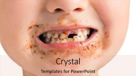  Presentation with mouth tooth - PPT theme consisting of child with a dirty mouth background and a coral colored foreground