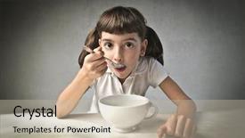  Presentation with breakfast - Slide deck enhanced with hungry child - little girl having breakfast background and a mint green colored foreground