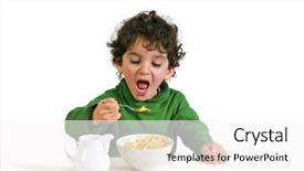 Presentation with young children - Theme consisting of young boy eating cornflakes isolated background and a white colored foreground