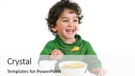  Presentation with eating - Colorful theme enhanced with young boy eating cornflakes isolated backdrop and a white colored foreground