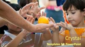  Presentation with charity - Presentation theme featuring children being fed by charity background and a tawny brown colored foreground
