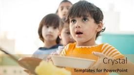  Presentation with charity - Presentation enhanced with refugee - hungry children being fed background and a yellow colored foreground