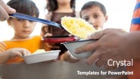  Presentation with charity - PPT theme consisting of refugee - hungry children being fed background and a tawny brown colored foreground
