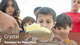  Presentation with charity - Presentation theme featuring hungry children being fed by charity background and a coral colored foreground