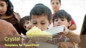  Presentation with charity - PPT theme with hungry-children-being-fed background and a tawny brown colored foreground