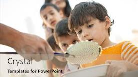 Presentation with charity - Colorful slide set enhanced with hungry-children-being-fed backdrop and a coral colored foreground