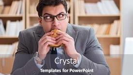  Presentation with junk food - Audience pleasing PPT theme consisting of hungry-funny-businessman-eating-junk backdrop and a gray colored foreground