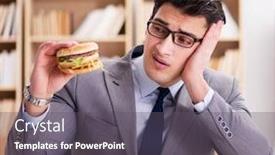  Presentation with junk food - Presentation design consisting of hungry-funny-businessman-eating-junk background and a gray colored foreground
