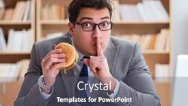  Presentation with junk food - Colorful theme enhanced with hungry-funny-businessman-eating-junk backdrop and a gray colored foreground