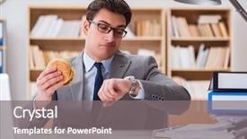  Presentation with junk food - Amazing presentation design having hungry funny businessman eating junk food sandwich backdrop and a gray colored foreground