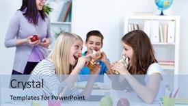  Presentation with eating - Amazing PPT layouts having sandwiches during break in college backdrop and a light blue colored foreground