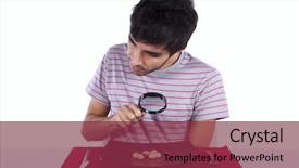  Presentation with peanut - Beautiful presentation theme featuring hungry man looking to a peanut with a magnifying glass backdrop and a violet colored foreground