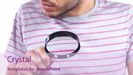  Presentation with peanut - PPT theme with hungry man looking to a peanut with a magnifying glass background and a sky blue colored foreground