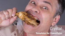  Presentation with diet - PPT theme featuring hungry-meat-eating-man background and a coral colored foreground
