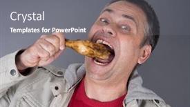  Presentation with diet - Amazing PPT theme having hungry-meat-eating-man backdrop and a gray colored foreground