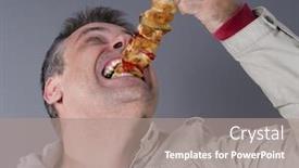  Presentation with diet - Beautiful presentation theme featuring hungry-meat-eating-man backdrop and a coral colored foreground