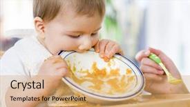  Presentation with messy - Presentation consisting of hungry messy baby boy bitting background and a coral colored foreground