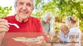  Presentation with summer party - Cool new presentation design with hungry-senior-man-having-fresh backdrop and a coral colored foreground