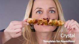  Presentation with grilled - Theme having hungry-woman-smelling-grilled-meat background and a coral colored foreground