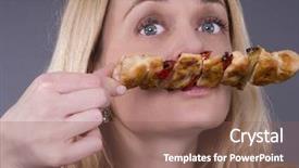  Presentation with meat - Cool new presentation theme with hungry-woman-smelling-grilled-meat backdrop and a violet colored foreground