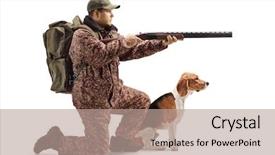  Presentation with beagle dog - Slide deck with hunter kneeling with a shotgun background and a coral colored foreground