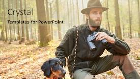  Presentation with hunting - PPT theme featuring hunter-or-forester-with-hawk background and a soft green colored foreground