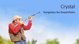  Presentation with duck hunting - Beautiful PPT theme featuring hunter with hunting rifle aiming backdrop and a light blue colored foreground