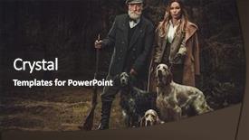  Presentation with dark forest - Beautiful PPT theme featuring hunters with dogs and shotgun backdrop and a dark gray colored foreground