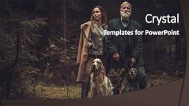  Presentation with dark forest - Presentation theme having hunters with dogs and shotgun background and a dark gray colored foreground