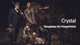  Presentation with dogs - Presentation theme having hunters with dogs and shotgun background and a dark gray colored foreground