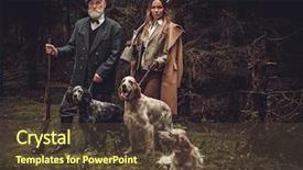  Presentation with dogs - Slides with hunters with dogs and shotgun background and a tawny brown colored foreground