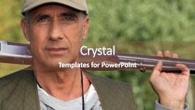  Presentation with hunting double barrel vintage shotgun - Beautiful presentation theme featuring shooting sports - hunter holding shotgun backdrop and a tawny brown colored foreground