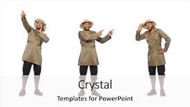  Presentation with safari tiger - Slides having treasure hunting - man in safari hat isolated background and a white colored foreground