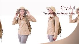  Presentation with safari - PPT theme consisting of woman wearing safari hat on white background and a lemonade colored foreground